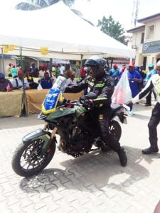 Nigerian biker arrives lagos from london, extols africa’s rich uniqueness