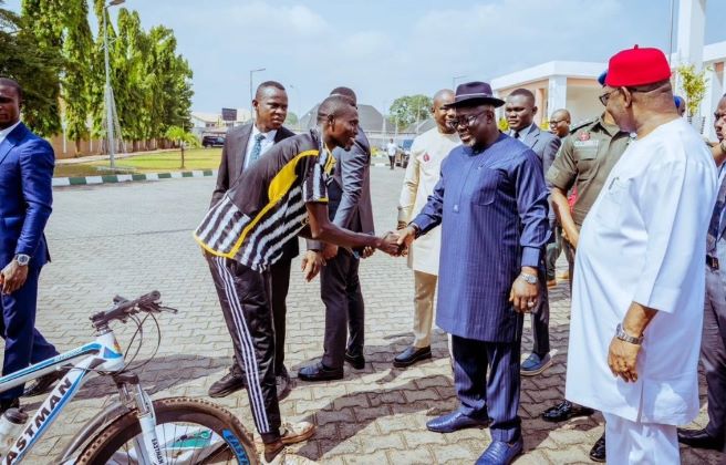 Oborevwori receives Okoro, cyclist who rode from Yobe to Delta 