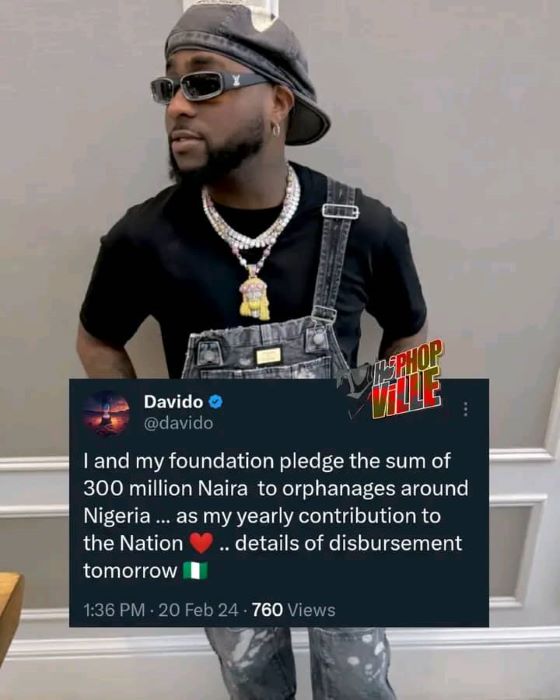 Davido packages N300 million donation to orphanages 